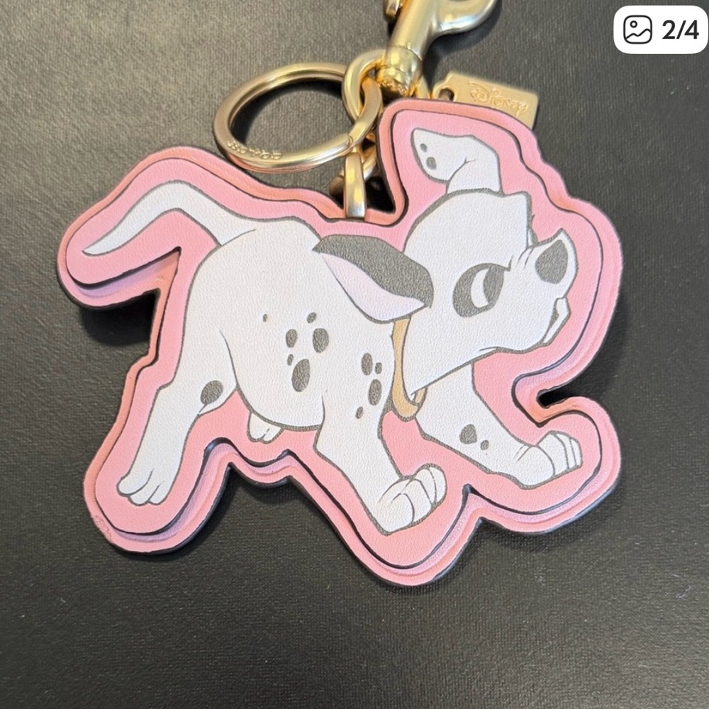 Coach & Disney Pink and White Dalmatian Leather Charm with Gold Hardware in box